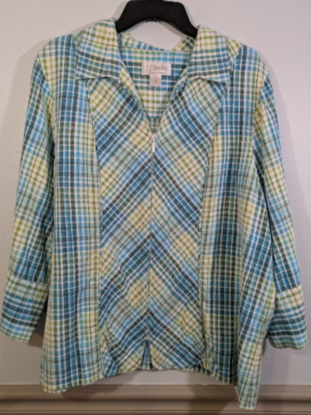 CJ Banks Jacket Women 2X Blue Green Plaid Full Zip